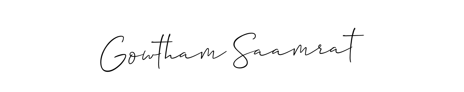 The best way (Allison_Script) to make a short signature is to pick only two or three words in your name. The name Gowtham Saamrat include a total of six letters. For converting this name. Gowtham Saamrat signature style 2 images and pictures png