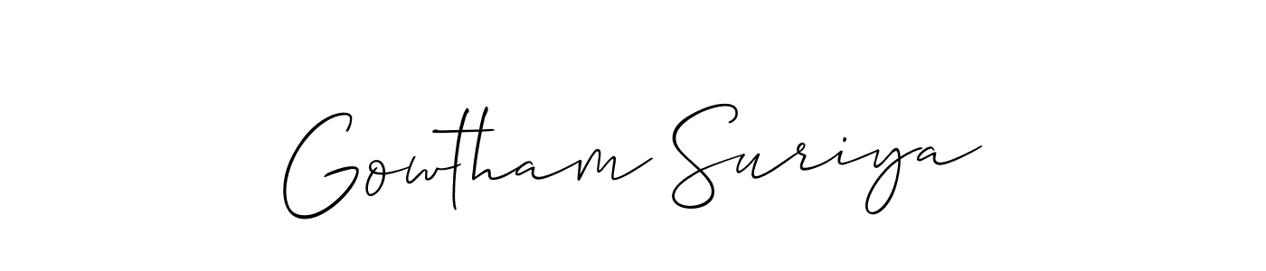 Create a beautiful signature design for name Gowtham Suriya. With this signature (Allison_Script) fonts, you can make a handwritten signature for free. Gowtham Suriya signature style 2 images and pictures png