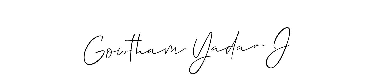 How to make Gowtham Yadav J name signature. Use Allison_Script style for creating short signs online. This is the latest handwritten sign. Gowtham Yadav J signature style 2 images and pictures png