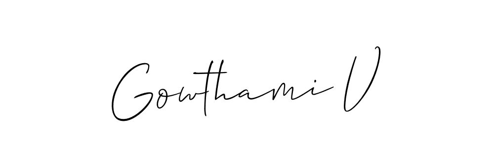 Use a signature maker to create a handwritten signature online. With this signature software, you can design (Allison_Script) your own signature for name Gowthami V. Gowthami V signature style 2 images and pictures png