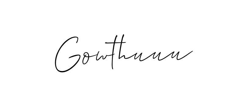 Make a short Gowthuuu signature style. Manage your documents anywhere anytime using Allison_Script. Create and add eSignatures, submit forms, share and send files easily. Gowthuuu signature style 2 images and pictures png