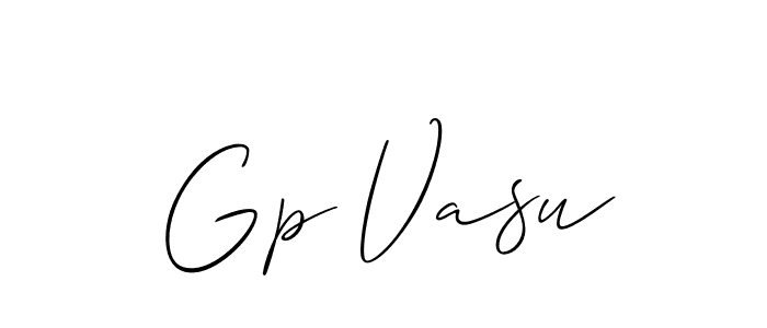 The best way (Allison_Script) to make a short signature is to pick only two or three words in your name. The name Gp Vasu include a total of six letters. For converting this name. Gp Vasu signature style 2 images and pictures png