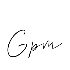 Make a beautiful signature design for name Gpm. With this signature (Allison_Script) style, you can create a handwritten signature for free. Gpm signature style 2 images and pictures png