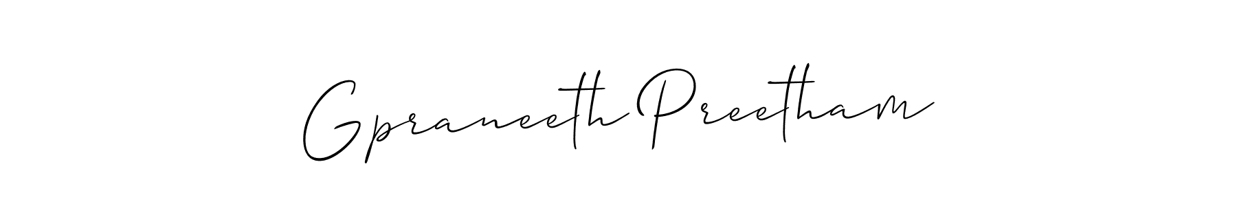 Create a beautiful signature design for name Gpraneeth Preetham. With this signature (Allison_Script) fonts, you can make a handwritten signature for free. Gpraneeth Preetham signature style 2 images and pictures png