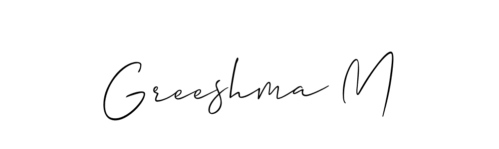 Also we have Greeshma M name is the best signature style. Create professional handwritten signature collection using Allison_Script autograph style. Greeshma M signature style 2 images and pictures png