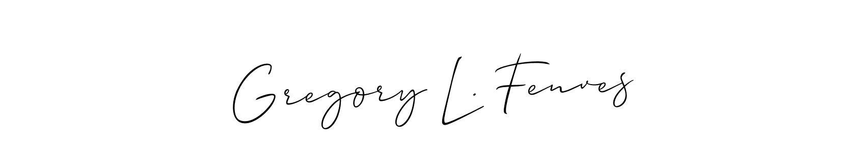 How to make Gregory L. Fenves name signature. Use Allison_Script style for creating short signs online. This is the latest handwritten sign. Gregory L. Fenves signature style 2 images and pictures png