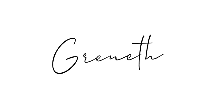 How to make Greneth name signature. Use Allison_Script style for creating short signs online. This is the latest handwritten sign. Greneth signature style 2 images and pictures png
