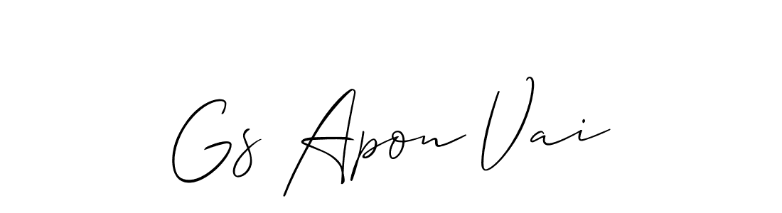 The best way (Allison_Script) to make a short signature is to pick only two or three words in your name. The name Gs Apon Vai include a total of six letters. For converting this name. Gs Apon Vai signature style 2 images and pictures png