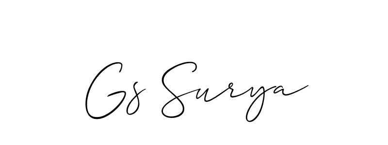 Design your own signature with our free online signature maker. With this signature software, you can create a handwritten (Allison_Script) signature for name Gs Surya. Gs Surya signature style 2 images and pictures png