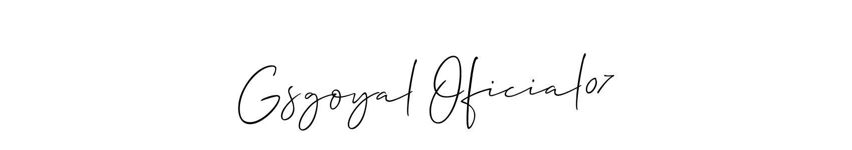 Use a signature maker to create a handwritten signature online. With this signature software, you can design (Allison_Script) your own signature for name Gsgoyal Oficial07. Gsgoyal Oficial07 signature style 2 images and pictures png