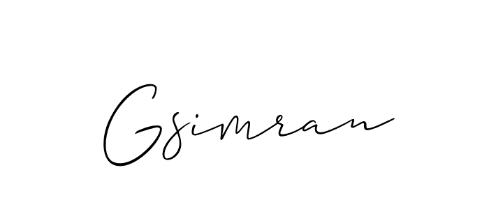 The best way (Allison_Script) to make a short signature is to pick only two or three words in your name. The name Gsimran include a total of six letters. For converting this name. Gsimran signature style 2 images and pictures png