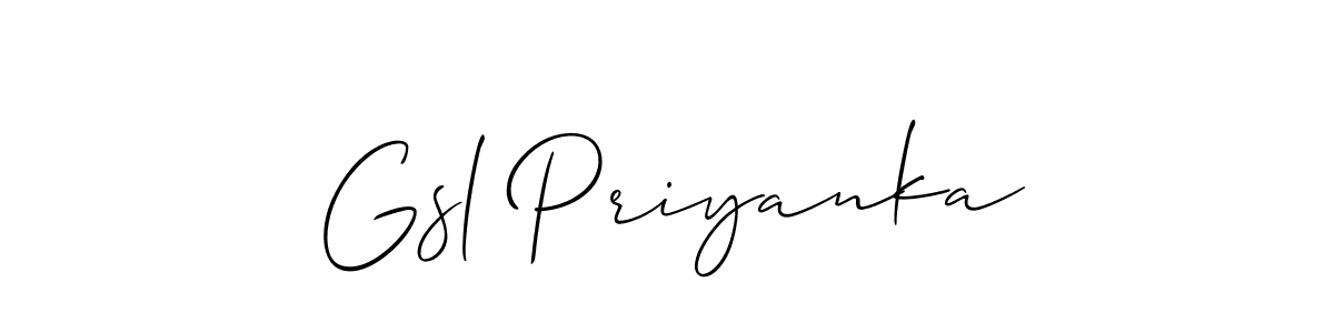 It looks lik you need a new signature style for name Gsl Priyanka. Design unique handwritten (Allison_Script) signature with our free signature maker in just a few clicks. Gsl Priyanka signature style 2 images and pictures png