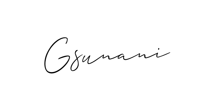 The best way (Allison_Script) to make a short signature is to pick only two or three words in your name. The name Gsunani include a total of six letters. For converting this name. Gsunani signature style 2 images and pictures png