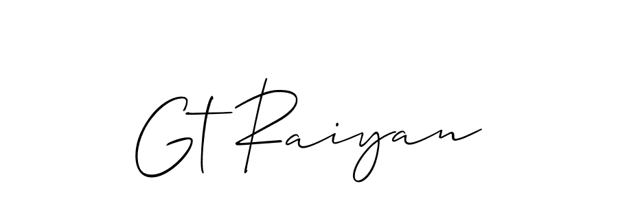 How to make Gt Raiyan name signature. Use Allison_Script style for creating short signs online. This is the latest handwritten sign. Gt Raiyan signature style 2 images and pictures png