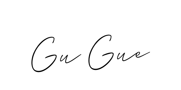 Allison_Script is a professional signature style that is perfect for those who want to add a touch of class to their signature. It is also a great choice for those who want to make their signature more unique. Get Gu Gue name to fancy signature for free. Gu Gue signature style 2 images and pictures png