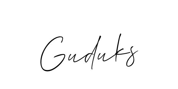 Allison_Script is a professional signature style that is perfect for those who want to add a touch of class to their signature. It is also a great choice for those who want to make their signature more unique. Get Guduks name to fancy signature for free. Guduks signature style 2 images and pictures png