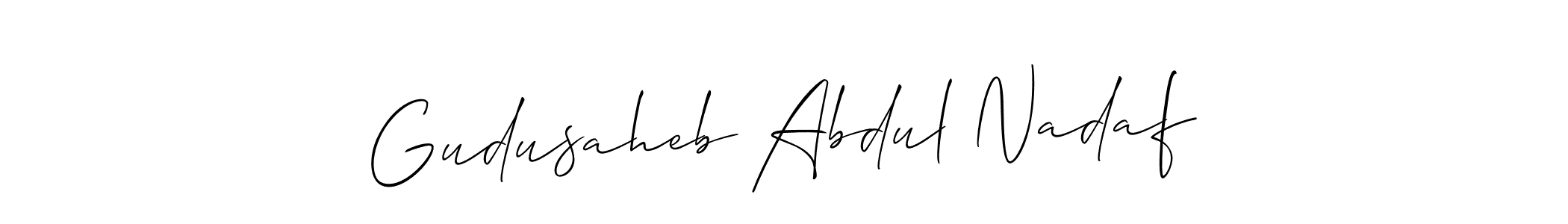 Similarly Allison_Script is the best handwritten signature design. Signature creator online .You can use it as an online autograph creator for name Gudusaheb Abdul Nadaf. Gudusaheb Abdul Nadaf signature style 2 images and pictures png