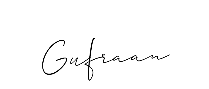Make a beautiful signature design for name Gufraan. With this signature (Allison_Script) style, you can create a handwritten signature for free. Gufraan signature style 2 images and pictures png