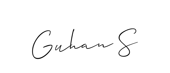 Also You can easily find your signature by using the search form. We will create Guhan S name handwritten signature images for you free of cost using Allison_Script sign style. Guhan S signature style 2 images and pictures png