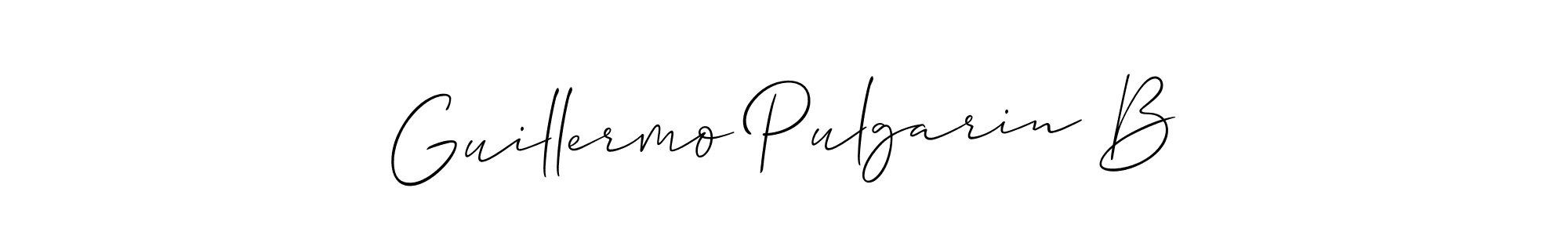 You should practise on your own different ways (Allison_Script) to write your name (Guillermo Pulgarin B) in signature. don't let someone else do it for you. Guillermo Pulgarin B signature style 2 images and pictures png