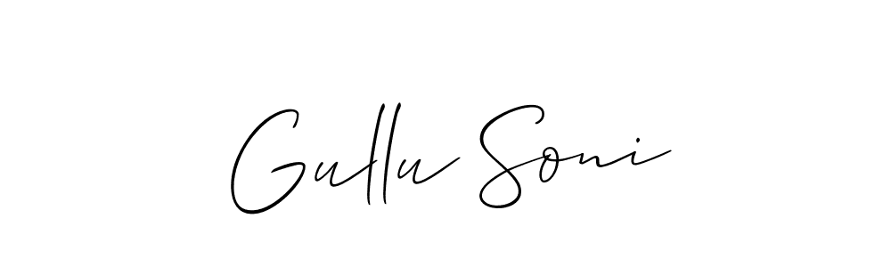 Allison_Script is a professional signature style that is perfect for those who want to add a touch of class to their signature. It is also a great choice for those who want to make their signature more unique. Get Gullu Soni name to fancy signature for free. Gullu Soni signature style 2 images and pictures png