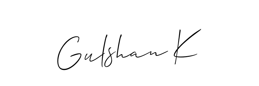 The best way (Allison_Script) to make a short signature is to pick only two or three words in your name. The name Gulshan K include a total of six letters. For converting this name. Gulshan K signature style 2 images and pictures png