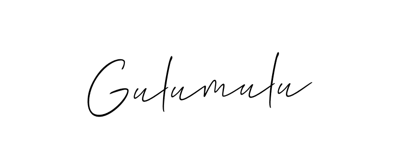 Allison_Script is a professional signature style that is perfect for those who want to add a touch of class to their signature. It is also a great choice for those who want to make their signature more unique. Get Gulumulu name to fancy signature for free. Gulumulu signature style 2 images and pictures png