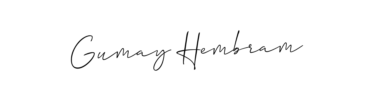 This is the best signature style for the Gumay Hembram name. Also you like these signature font (Allison_Script). Mix name signature. Gumay Hembram signature style 2 images and pictures png