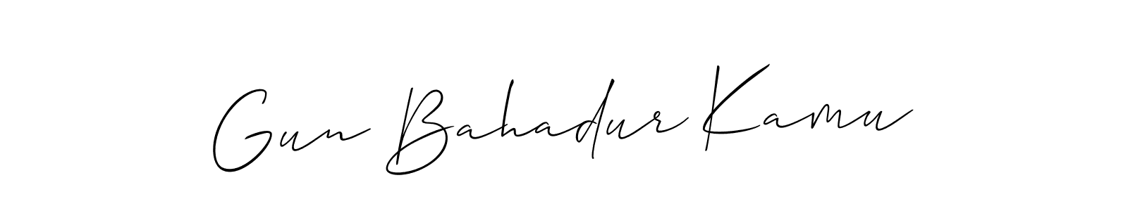 How to Draw Gun Bahadur Kamu signature style? Allison_Script is a latest design signature styles for name Gun Bahadur Kamu. Gun Bahadur Kamu signature style 2 images and pictures png