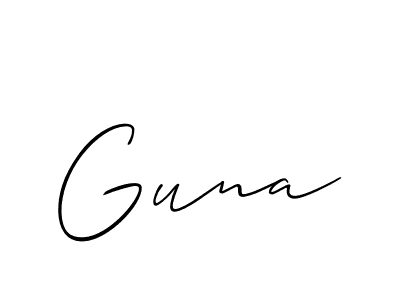 Allison_Script is a professional signature style that is perfect for those who want to add a touch of class to their signature. It is also a great choice for those who want to make their signature more unique. Get Guna name to fancy signature for free. Guna signature style 2 images and pictures png