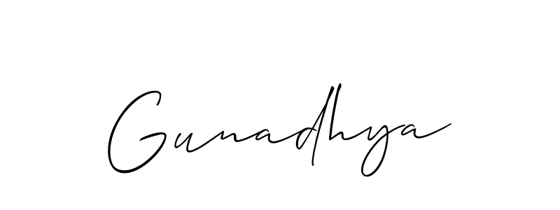 Make a beautiful signature design for name Gunadhya. With this signature (Allison_Script) style, you can create a handwritten signature for free. Gunadhya signature style 2 images and pictures png