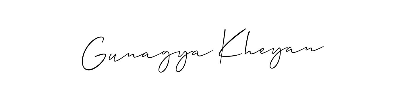 Make a short Gunagya Kheyan signature style. Manage your documents anywhere anytime using Allison_Script. Create and add eSignatures, submit forms, share and send files easily. Gunagya Kheyan signature style 2 images and pictures png