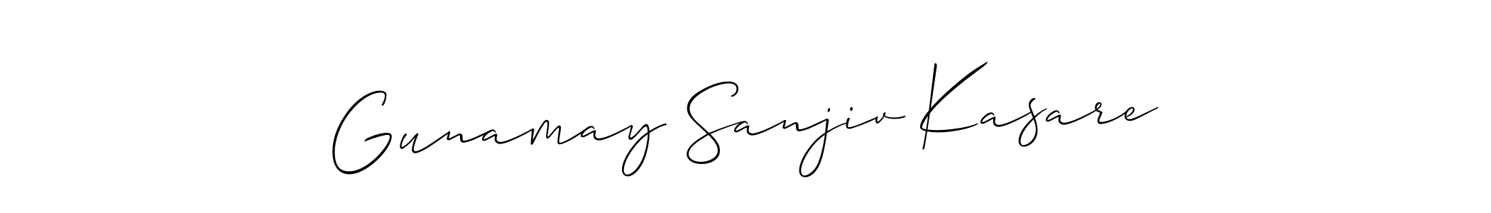 This is the best signature style for the Gunamay Sanjiv Kasare name. Also you like these signature font (Allison_Script). Mix name signature. Gunamay Sanjiv Kasare signature style 2 images and pictures png