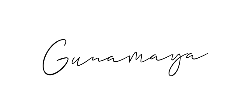 Also You can easily find your signature by using the search form. We will create Gunamaya name handwritten signature images for you free of cost using Allison_Script sign style. Gunamaya signature style 2 images and pictures png