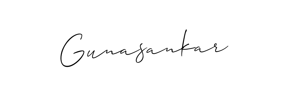 Allison_Script is a professional signature style that is perfect for those who want to add a touch of class to their signature. It is also a great choice for those who want to make their signature more unique. Get Gunasankar name to fancy signature for free. Gunasankar signature style 2 images and pictures png