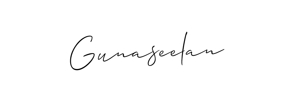 Allison_Script is a professional signature style that is perfect for those who want to add a touch of class to their signature. It is also a great choice for those who want to make their signature more unique. Get Gunaseelan name to fancy signature for free. Gunaseelan signature style 2 images and pictures png