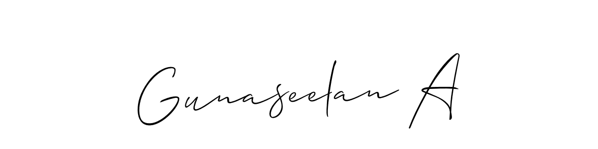 Use a signature maker to create a handwritten signature online. With this signature software, you can design (Allison_Script) your own signature for name Gunaseelan A. Gunaseelan A signature style 2 images and pictures png