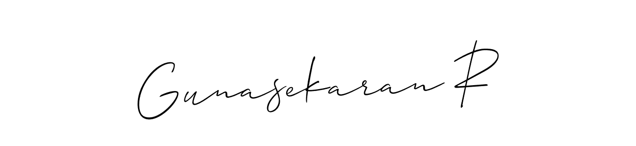 Also You can easily find your signature by using the search form. We will create Gunasekaran R name handwritten signature images for you free of cost using Allison_Script sign style. Gunasekaran R signature style 2 images and pictures png