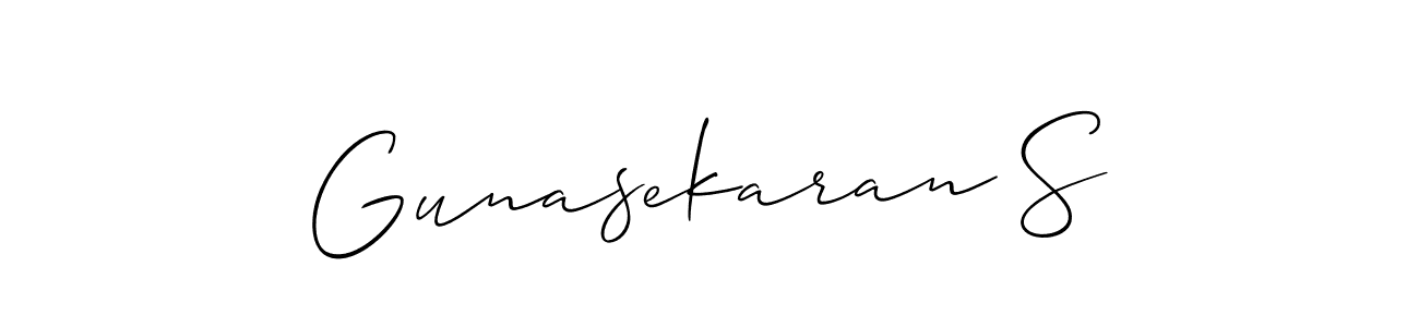 It looks lik you need a new signature style for name Gunasekaran S. Design unique handwritten (Allison_Script) signature with our free signature maker in just a few clicks. Gunasekaran S signature style 2 images and pictures png