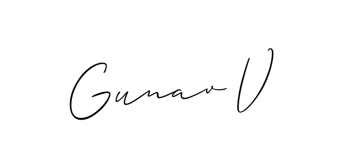 Make a beautiful signature design for name Gunav V. With this signature (Allison_Script) style, you can create a handwritten signature for free. Gunav V signature style 2 images and pictures png