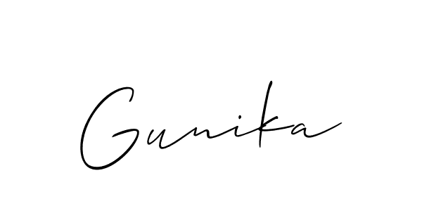 Allison_Script is a professional signature style that is perfect for those who want to add a touch of class to their signature. It is also a great choice for those who want to make their signature more unique. Get Gunika name to fancy signature for free. Gunika signature style 2 images and pictures png