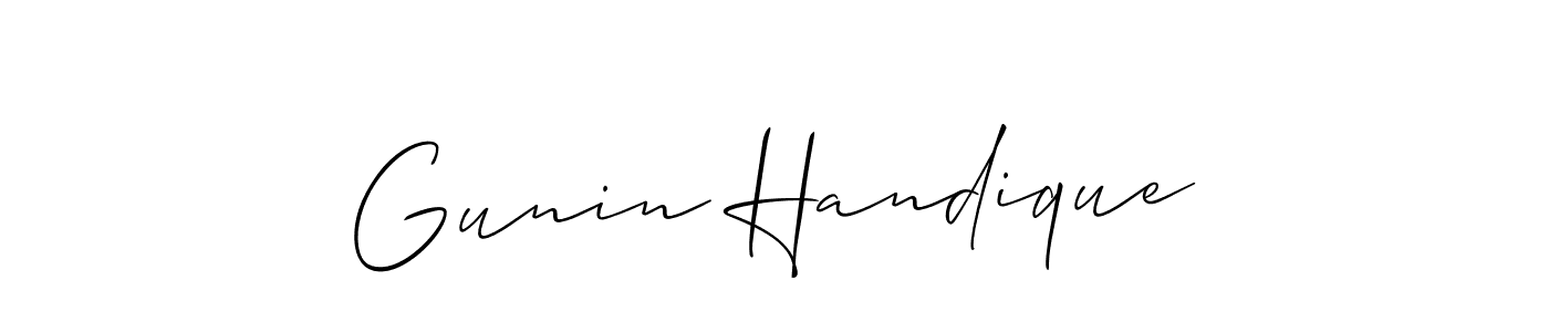 Use a signature maker to create a handwritten signature online. With this signature software, you can design (Allison_Script) your own signature for name Gunin Handique. Gunin Handique signature style 2 images and pictures png