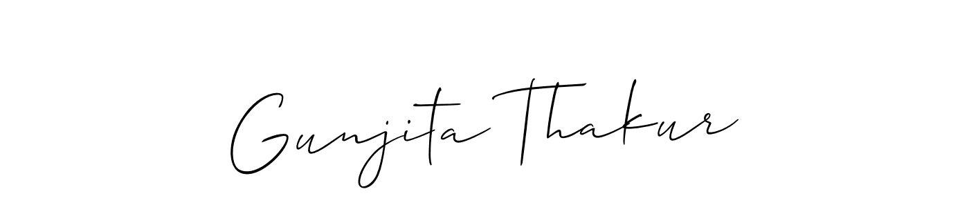 The best way (Allison_Script) to make a short signature is to pick only two or three words in your name. The name Gunjita Thakur include a total of six letters. For converting this name. Gunjita Thakur signature style 2 images and pictures png