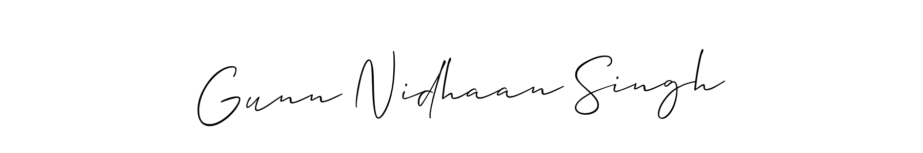 The best way (Allison_Script) to make a short signature is to pick only two or three words in your name. The name Gunn Nidhaan Singh include a total of six letters. For converting this name. Gunn Nidhaan Singh signature style 2 images and pictures png