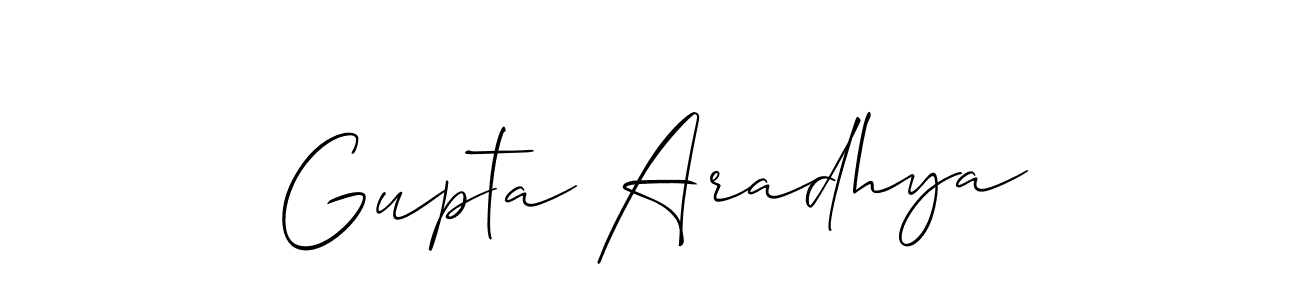 Also You can easily find your signature by using the search form. We will create Gupta Aradhya name handwritten signature images for you free of cost using Allison_Script sign style. Gupta Aradhya signature style 2 images and pictures png