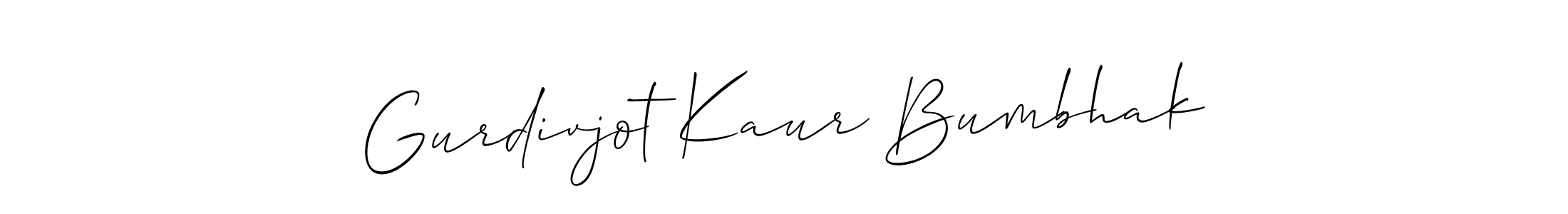Allison_Script is a professional signature style that is perfect for those who want to add a touch of class to their signature. It is also a great choice for those who want to make their signature more unique. Get Gurdivjot Kaur Bumbhak name to fancy signature for free. Gurdivjot Kaur Bumbhak signature style 2 images and pictures png