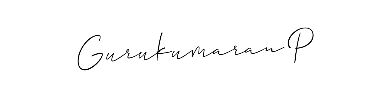 The best way (Allison_Script) to make a short signature is to pick only two or three words in your name. The name Gurukumaran P include a total of six letters. For converting this name. Gurukumaran P signature style 2 images and pictures png