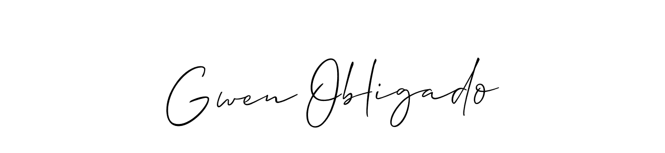 Also You can easily find your signature by using the search form. We will create Gwen Obligado name handwritten signature images for you free of cost using Allison_Script sign style. Gwen Obligado signature style 2 images and pictures png