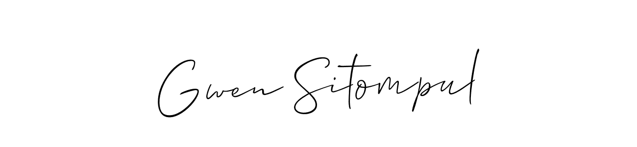 Create a beautiful signature design for name Gwen Sitompul. With this signature (Allison_Script) fonts, you can make a handwritten signature for free. Gwen Sitompul signature style 2 images and pictures png