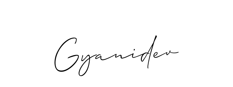 Use a signature maker to create a handwritten signature online. With this signature software, you can design (Allison_Script) your own signature for name Gyanidev. Gyanidev signature style 2 images and pictures png